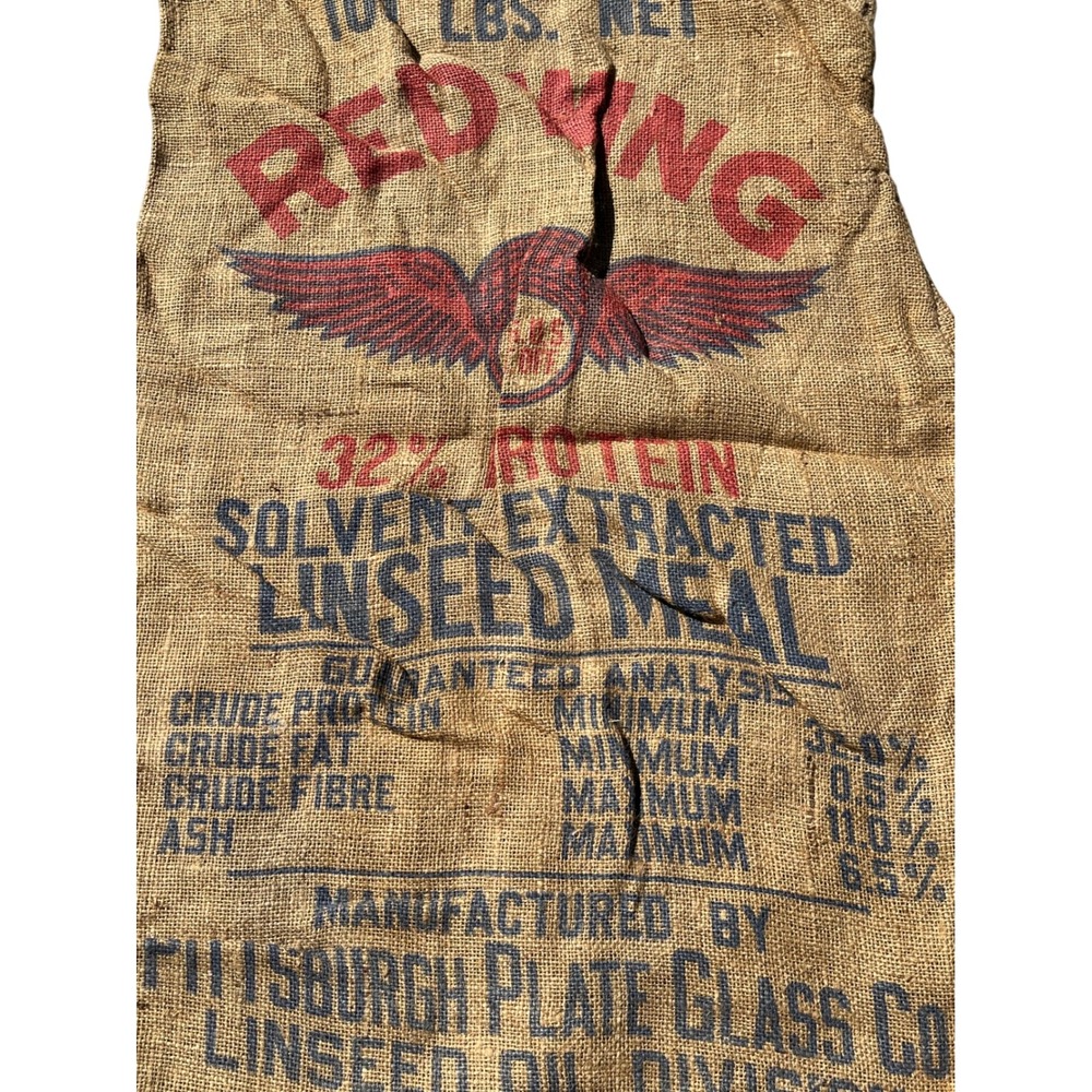 Vintage Red Wing Linseed Meal Burlap Sack Pittsburgh Plate Glass Co Feed Bag MN - Picture 2 of 3